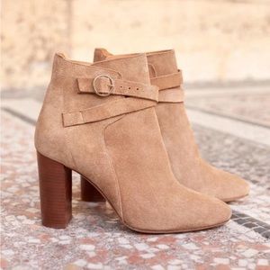 Sezane High Jonas Beige Leather Booties - Size 38/7 - French High Heeled Boots